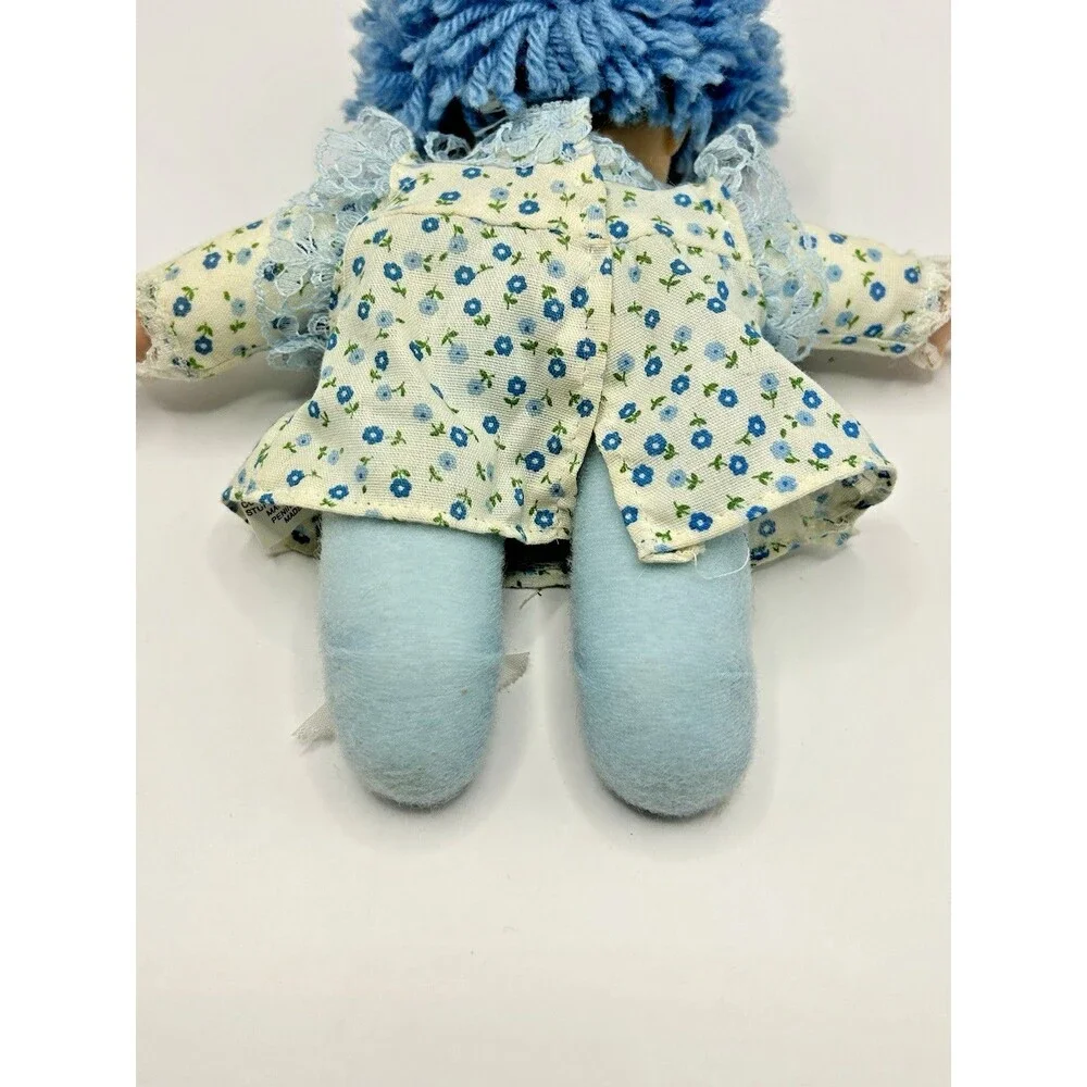 Vintage Cean Toys Doll Blue Yarn Hair 7" Plush Floral Dress Baby Doll 80's - Picture 13 of 15